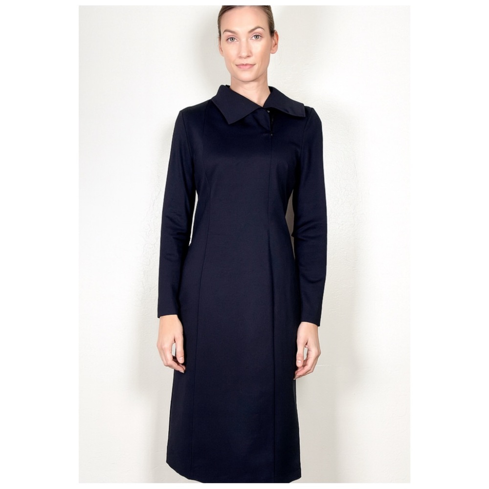 JASON WU Women’s Size‎ L Black Zip Collar Long Sleeve Midi Sheath Dress Career